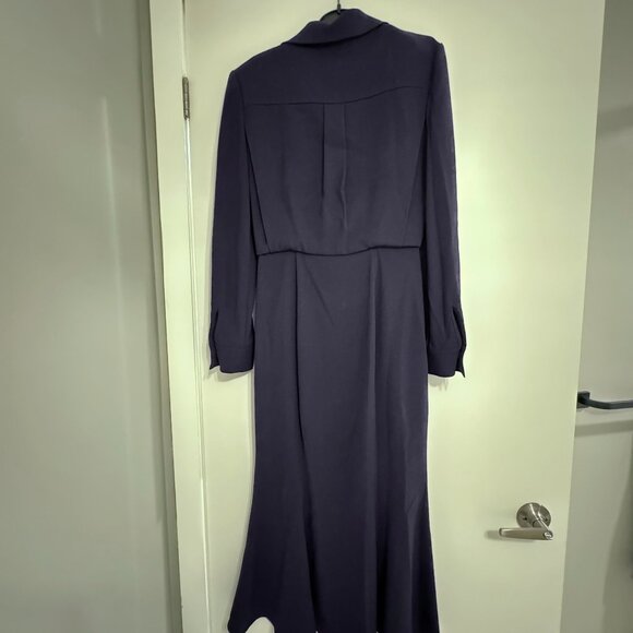 NEW WITH TAG Louland Mouret LONG SLEEVE COLLAR SATIN CREPE MIDI DRESS NAVY US4 - Picture 7 of 9